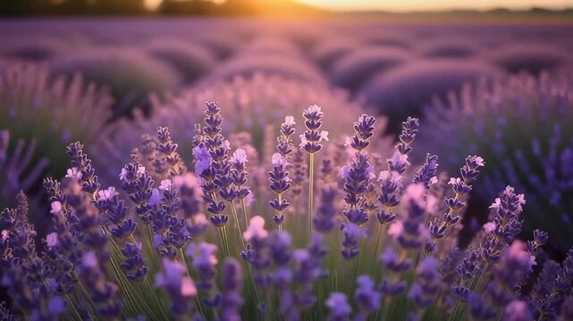 Sunset Light Sweeping Over Lavender Fields