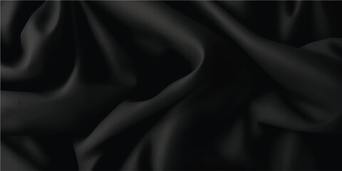 Dark black satin silk fabric texture with soft flowing waves for a luxury fashion background design