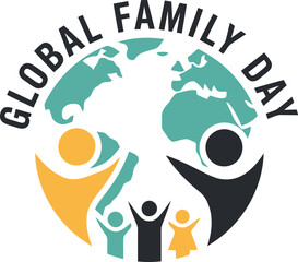 Global family day logo, diverse people celebrating unity on earth.