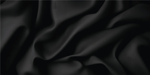 Luxurious black satin silk fabric texture with soft waves and shiny, elegant drapery backdrop