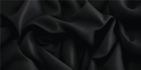 Luxurious black satin silk fabric with soft, smooth texture, elegant drapery, and a shiny, velvety backdrop