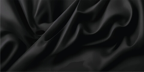 Elegant black satin silk fabric textile luxury smooth shiny backdrop texture with soft wave curves
