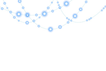Christmas garland isolated on transparent background featuring bright blue light bulbs with sparkles, ideal for holiday cards, New Year decorations, wedding invites, birthday designs, and winter 