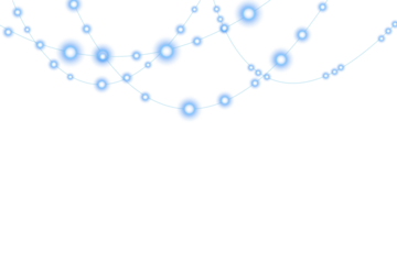 Christmas garland isolated on transparent background featuring bright blue light bulbs with sparkles, ideal for holiday cards, New Year decorations, wedding invites, birthday designs, and winter 