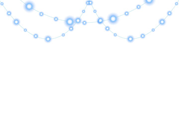 PNG blue light garland with decorative glowing ribbon, bright string lamp border, and festive illumination ideal for holiday card designs, winter celebration banners, transparent party graphics