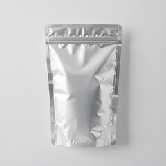 Minimal white sealed foil pouch mockup isolated on bright white background.