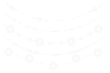 PNG white light garland with decorative glowing ribbon, bright string lamp border, and festive illumination suitable for holiday cards, celebration banners, transparent party designs, and winter 