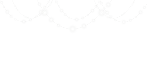 White glowing festive garland PNG with radiant LED bulbs, delicate sparkles, and elegant decorative curves perfect for holiday invitations, winter party banners, and transparent seasonal design