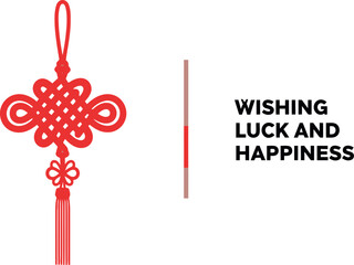 Red chinese knot with wishing luck and happiness illustration