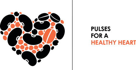 Pulses and beans forming heart shape with text healthy heart