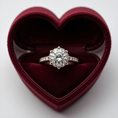 Sparkling engagement ring showcased inside a luxurious heart-shaped.