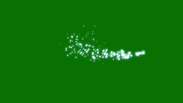 Twinkling glitter stars line animation with fairy dust wand sparkle motion and glowing doodle light trails, fast glittering star particles shining in a smooth, magical dust path on a green screen 4k