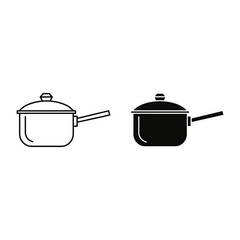 Cooking Pot Icon Outline and Silhouette saucepan kitchen