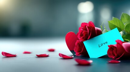 Romantic gesture surrounded by red roses and heart shaped decorations indoor setting still life photography love concept