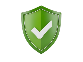 Green Shield with Checkmark Symbolizing Protection and Security.