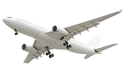 transparent background a white airplane flying, isolated
