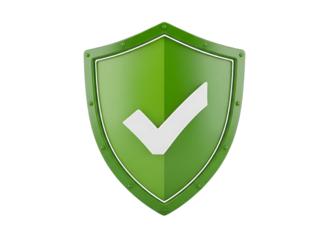 Green Shield with Checkmark Symbolizing Protection and Security.