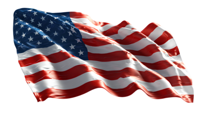 transparent background an american flag with the state of carr cusca on it waving in front, png no mockup