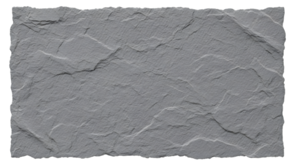 Detailed textured grey slate stone slab with rough edges isolated on a transparent background
