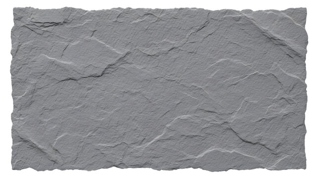 Detailed textured grey slate stone slab with rough edges isolated on a transparent background