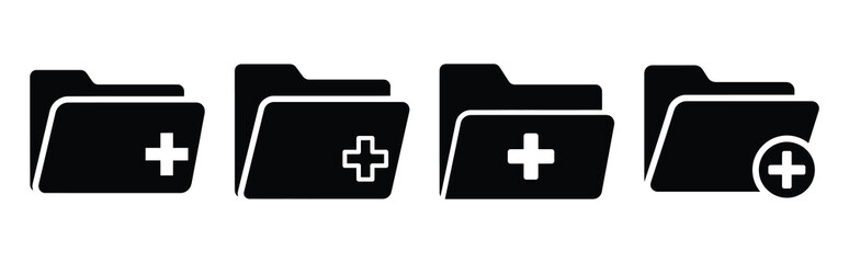 Obraz premium Set of vector folder add icon in silhouettes. Vector illustration icon set