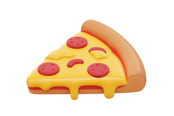 3Drendered pizza slice illustration with pepperoni and dripping cheese isolated on transparent background