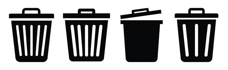 Set of vector trash bin  icon in silhouettes. Vector illustration icon set