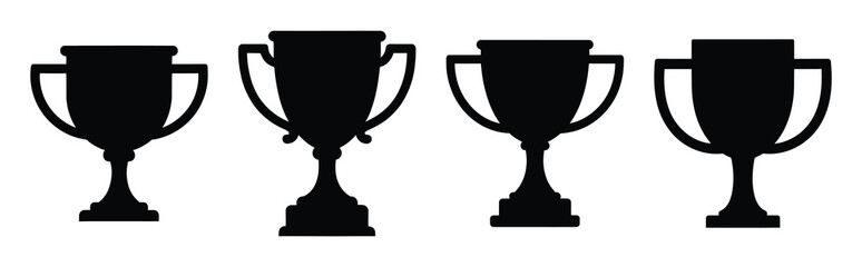 Set of vector trophy cup  icon in silhouettes. Vector illustration icon set