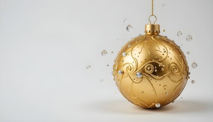 Elegant Gold Christmas Ornament with Decorative Swirls Isolated on White Background, Luxury Holiday Bauble, Festive Winter Decoration for Christmas and New Year Celebrations