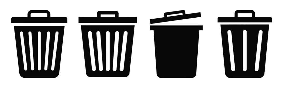 Set of vector trash bin  icon in silhouettes. Vector illustration icon set
