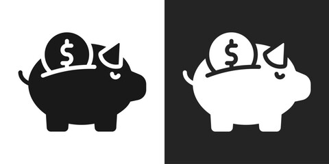 Obraz premium Piggy Bank Icon In Black And White Glyph Style