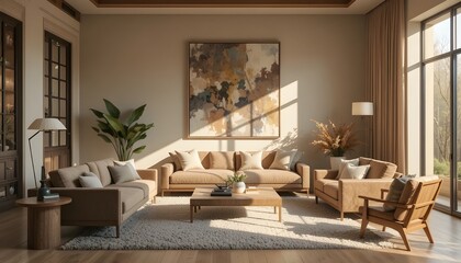 Modern living room interior with sofa fireplace and stylish home furniture