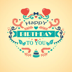 Happy birthday card design with colorful balloons and decorative elements
