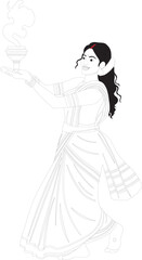 Fototapeta premium Elegant woman in dress holding a book illustration style