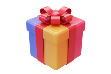 Colorful threedimensional giftbox with ribbon isolated on transparent background design element
