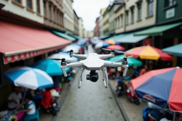 Obraz premium Drone's eye view: Vibrant street market captured from above