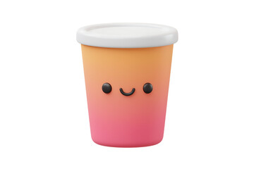 Cute coffee cup with happy face isolated on transparent background cutout