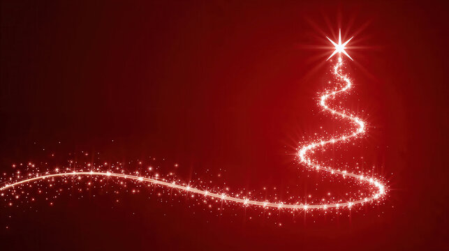 Albero di Natale stilizzato luminoso su sfondo rosso. Generative AI