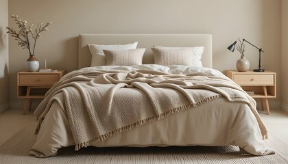 Cozy and inviting bedroom featuring a neatly made bed, soft linens, stylish furniture, warm lighting, modern d&eacute;cor, relaxing atmosphere, and elegant design perfect for comfort and restful sleep