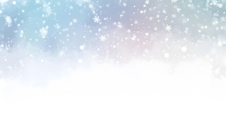 Abstract soft pastel winter background with falling snowflakes and gentle bokeh light effect