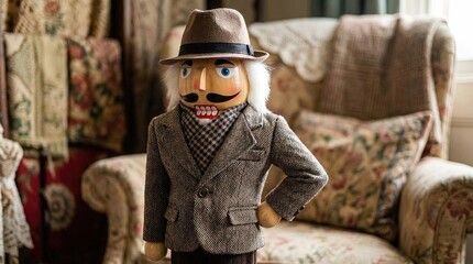Modern stylish nutcracker in seasonal, Christmas winter clothing - lifestyle photo