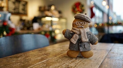 Modern stylish gingerbread man in seasonal, Christmas winter clothing - lifestyle photo