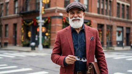 Modern stylish Santa Claus - male model in seasonal, Christmas winter clothing - lifestyle photo