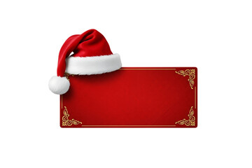 Festive Christmas themed red banner with Santa hat for message or card