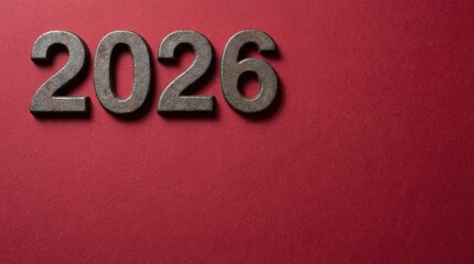 "2026" text isolated on solid red background for 2026 new year calendar