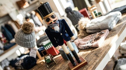Modern stylish nutcracker in seasonal, Christmas winter clothing - lifestyle photo