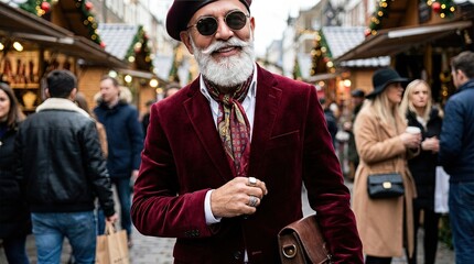 Modern stylish Santa Claus - male model in seasonal, Christmas winter clothing - lifestyle photo