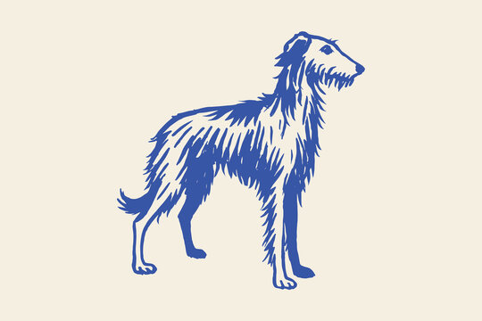 Scottish deerhound dog engraving style vector illustration