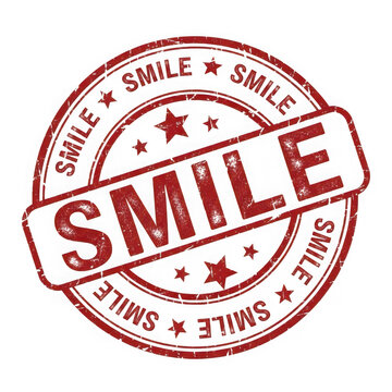 Authentic red grunge 'smile' rubber stamp with star decorations