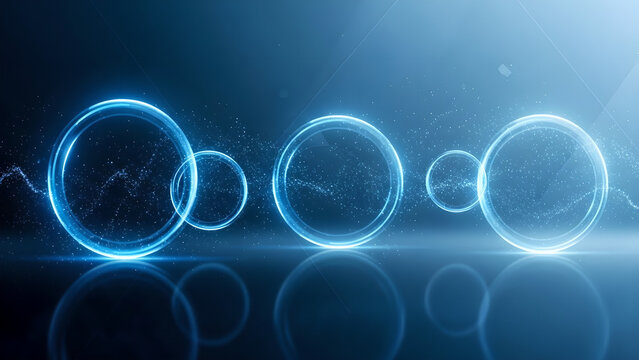Abstract glowing blue spheres with light trails in a dark futuristic environment